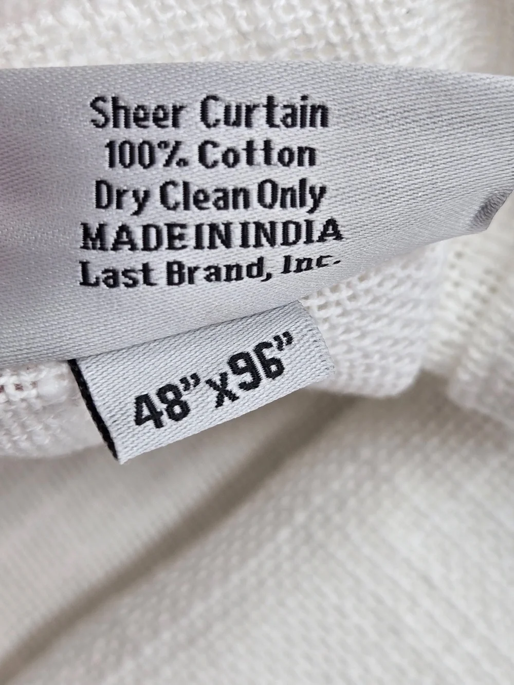 NWT QUINCE Set Of 2 48x96 Cotton Sheer Curtains White 9754
